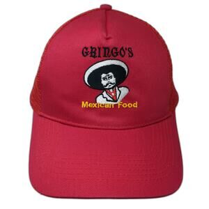 Nissun 5 Panel Red Hat One Size Mesh Back Strapback Gringo's Mexican Food Logo